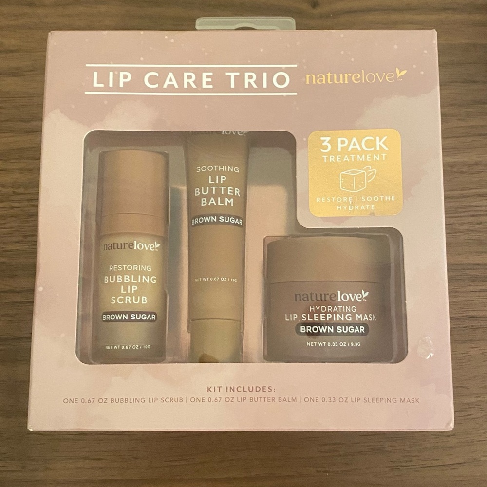 Nature Love Lip Care Trio Brown Sugar Scrub, Balm, Sleeping Mask